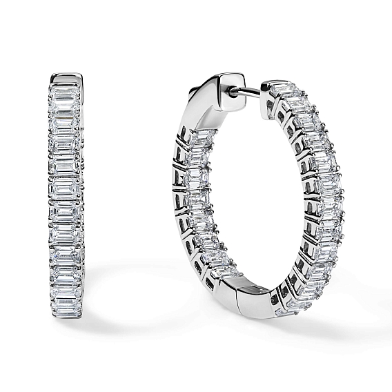 14K White Gold Emerald Hoops 3 CTW