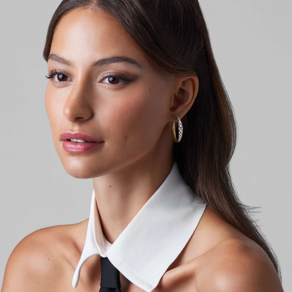 picture 14K Yellow Gold Graduation Hoops 3 CTW