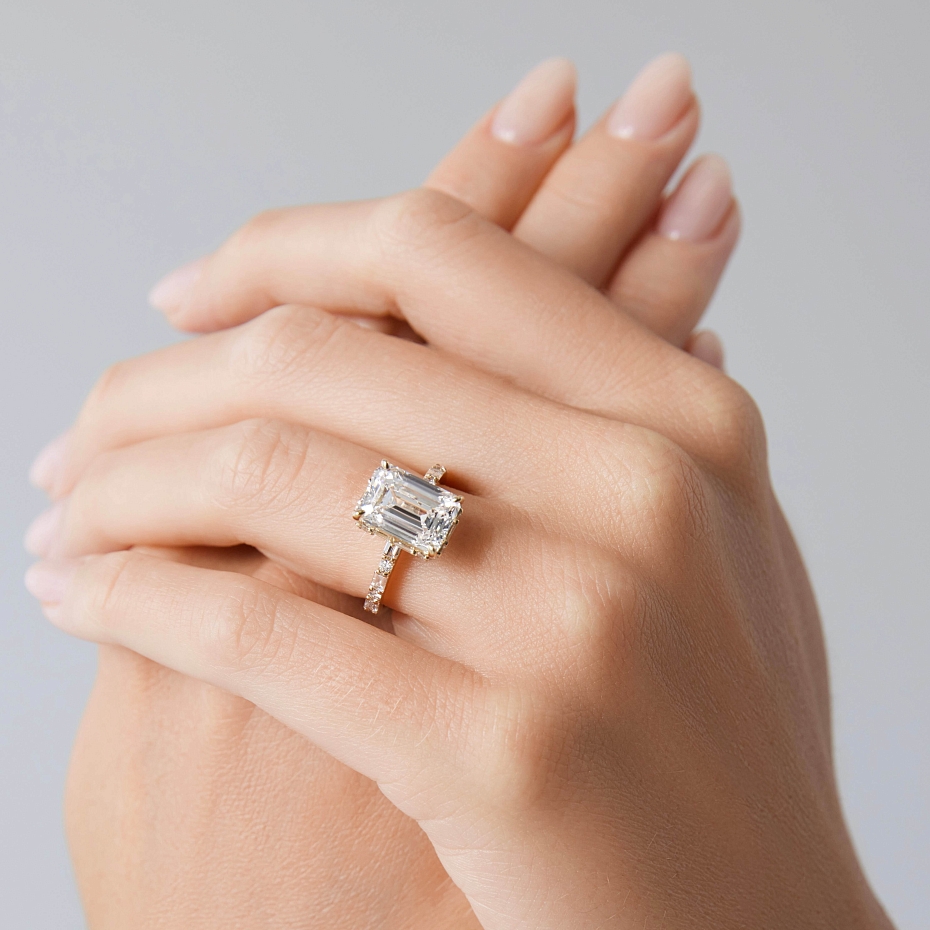 picture Emerald CUT ENGAGEMENT RING WITH baguettes