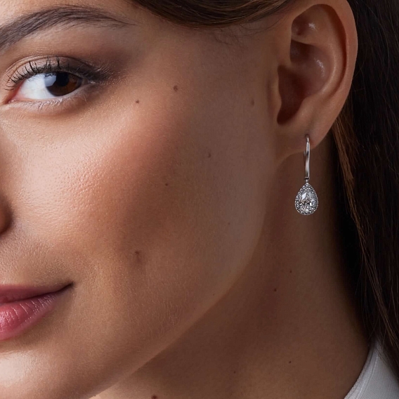 14K White Gold Pear Halo Earrings 1.7 CTW