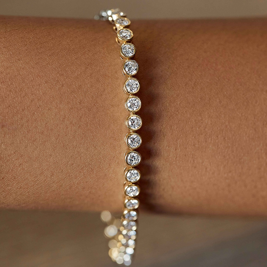 picture 14K Yellow Gold Bezel Tennis Bracelet 5 CTW