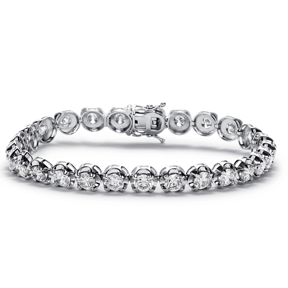 14K W-Gold Crown Head Tennis Bracelet 9 CTW