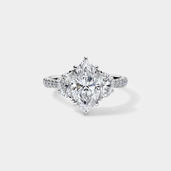 Marquise CUT ENGAGEMENT RING with half moons and diamond pavé