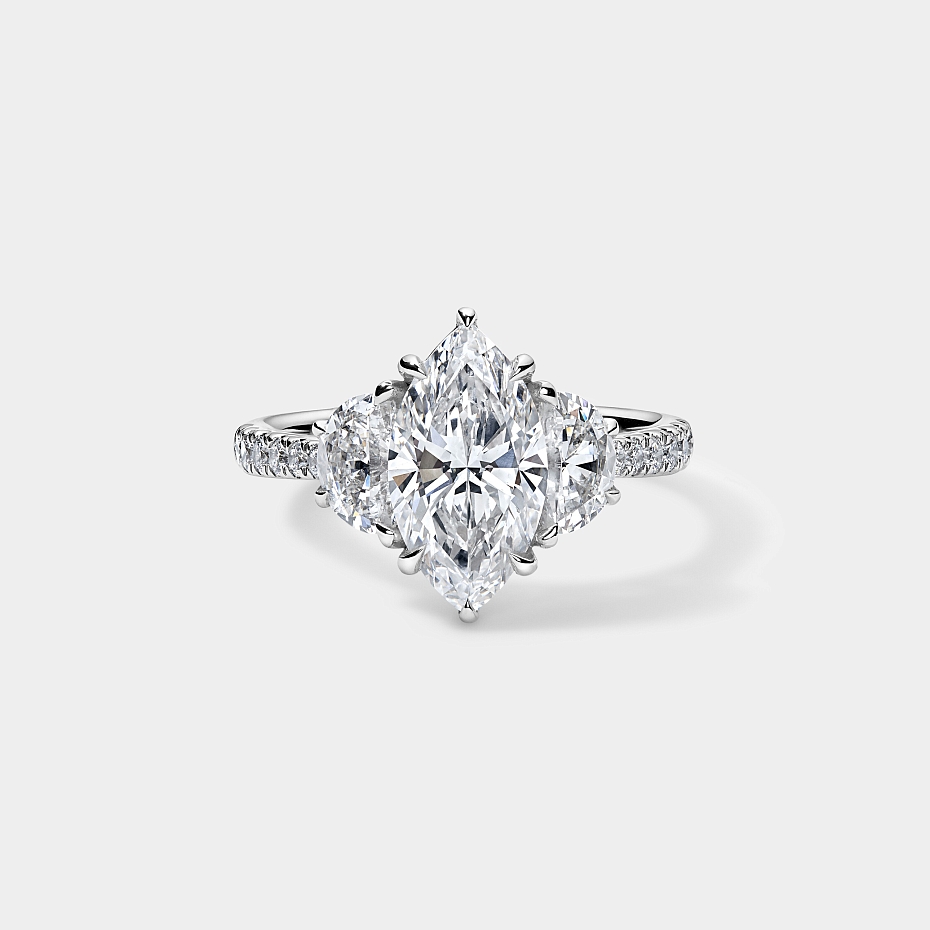 picture Marquise CUT ENGAGEMENT RING with half moons and diamond pavé