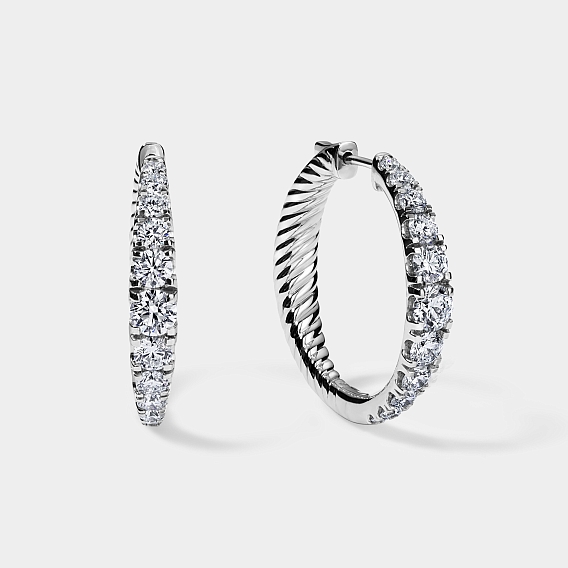 14K White Gold Graduation Hoops 3 CTW