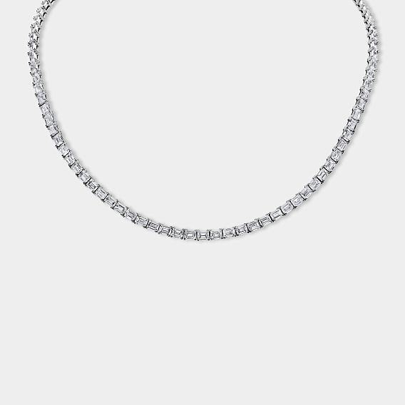 18K White Gold Emerald Tennis Necklace  (28 CTW)