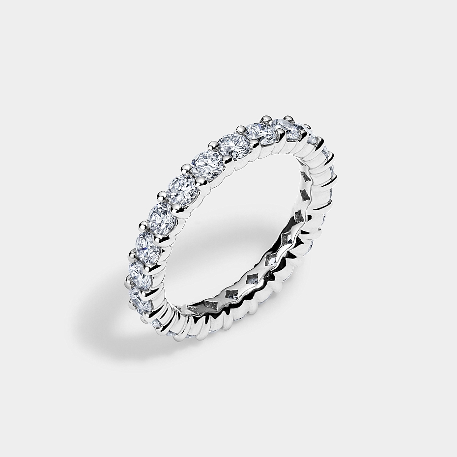 picture 14K White Gold Round Split Eternity Ring 2 CTW…