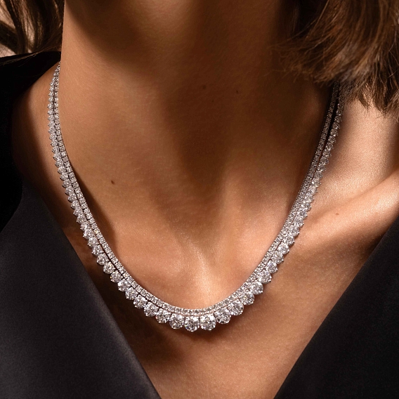 14K White Gold Graduating Necklace 17 CTW...