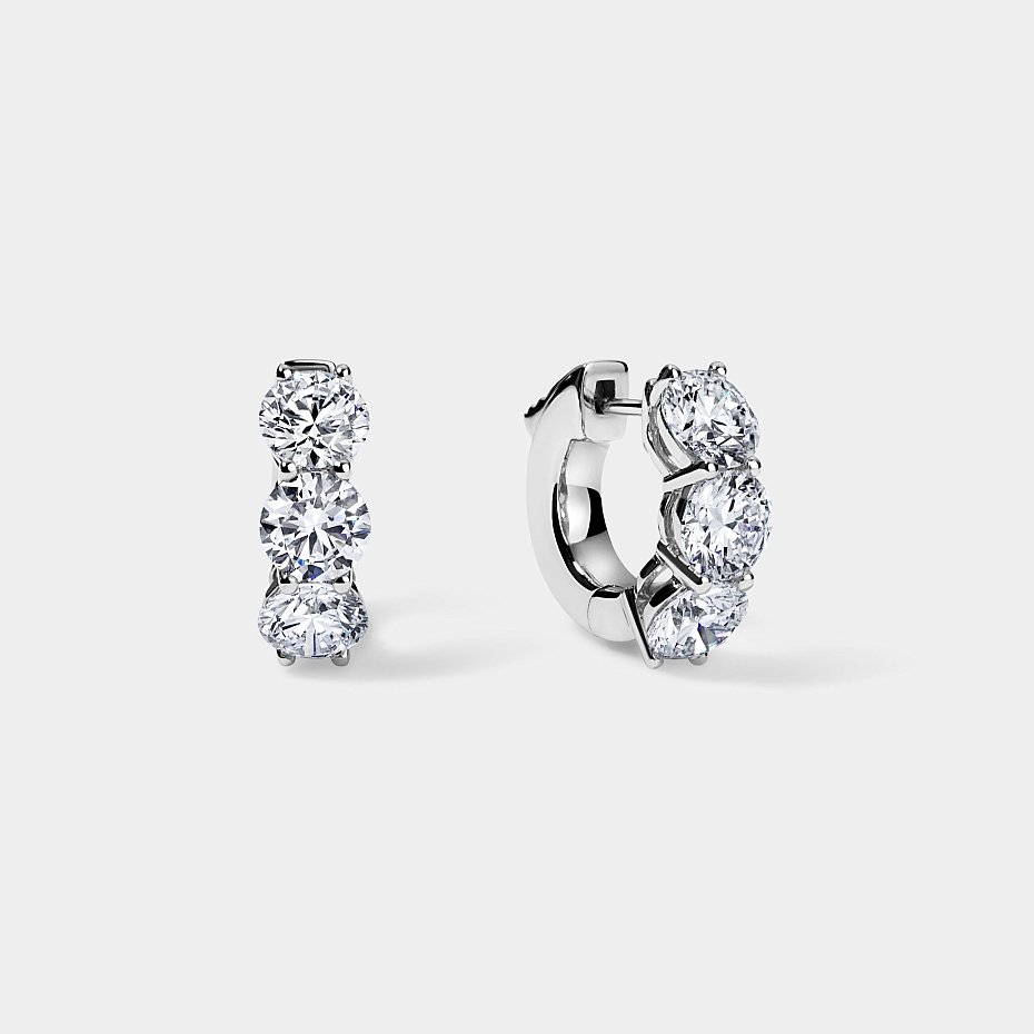 picture 14K White Gold 3 Stone Huggies 4 CTW…