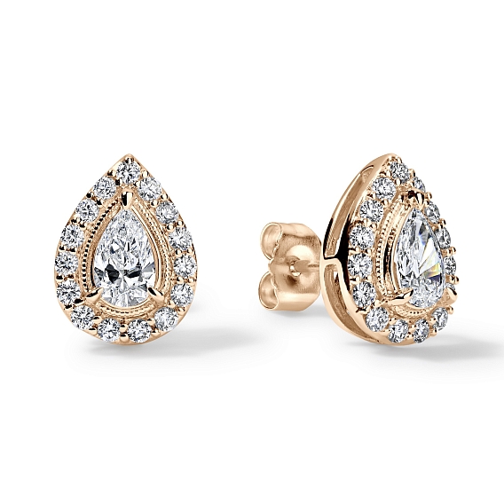 14K Rose Gold Pear Halo Studs 1.25 CTW