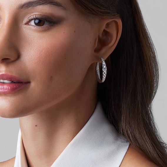 14K White Gold Graduation Hoops 3 CTW