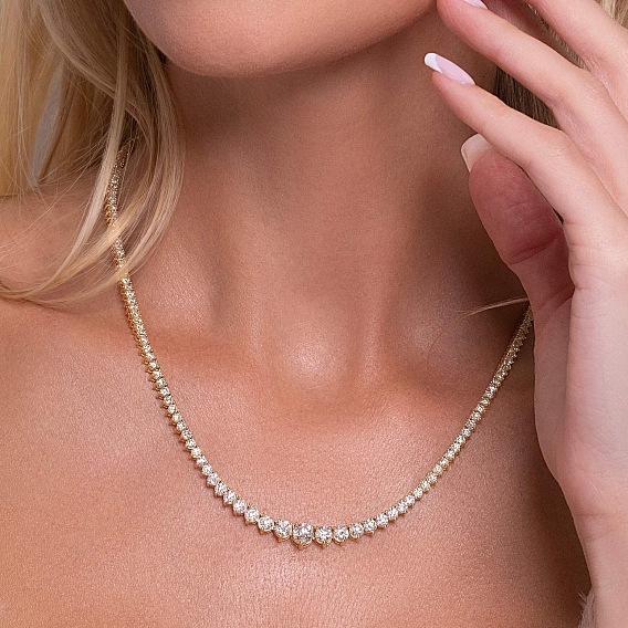 18K Yellow Gold Graduating Necklace 14 CTW...