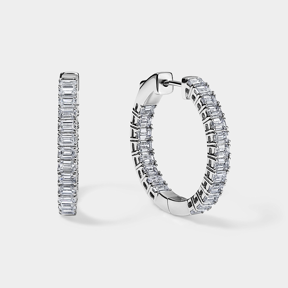 picture 14K White Gold Emerald Hoops 3 CTW