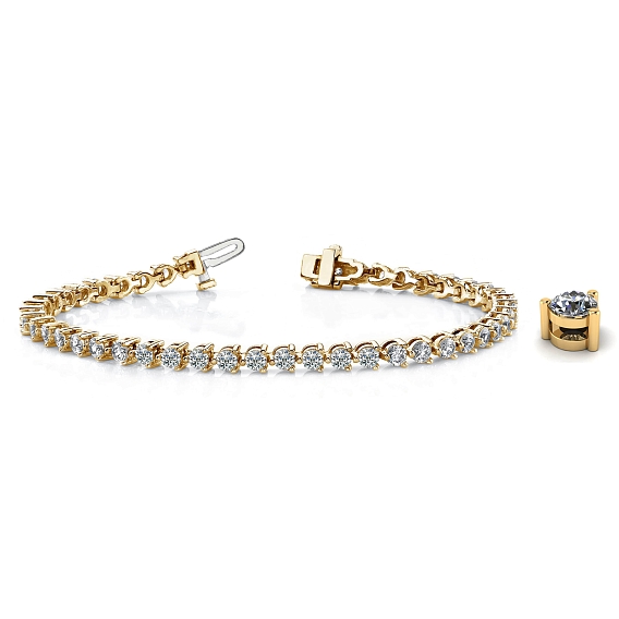 14K Yellow Gold 3-Prong Tennis Bracelet 11 CTW...
