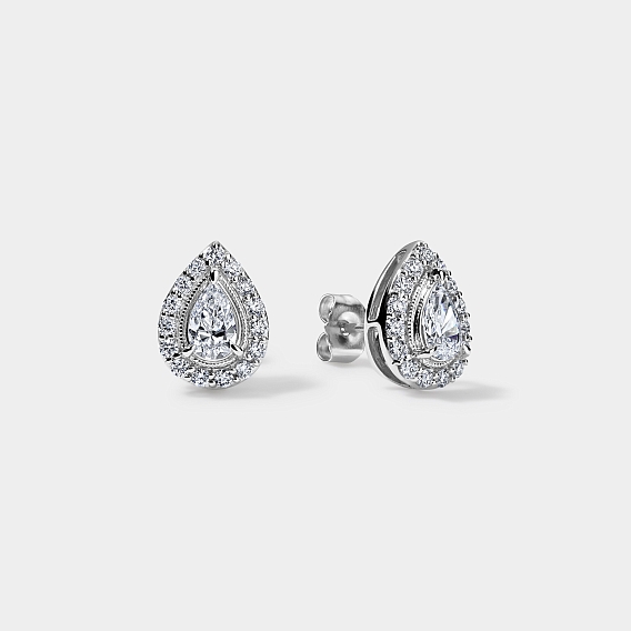 14K White Gold Pear Halo Studs 1.25 CTW