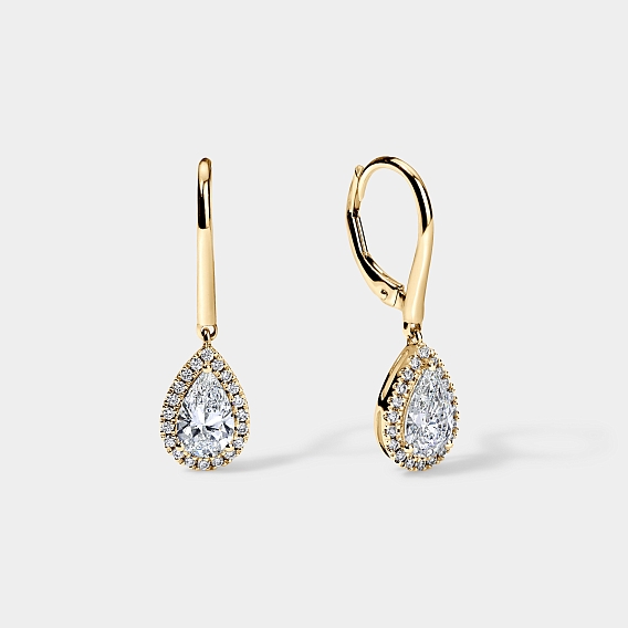 14K Yellow Gold Pear Halo Earrings 1.7 CTW